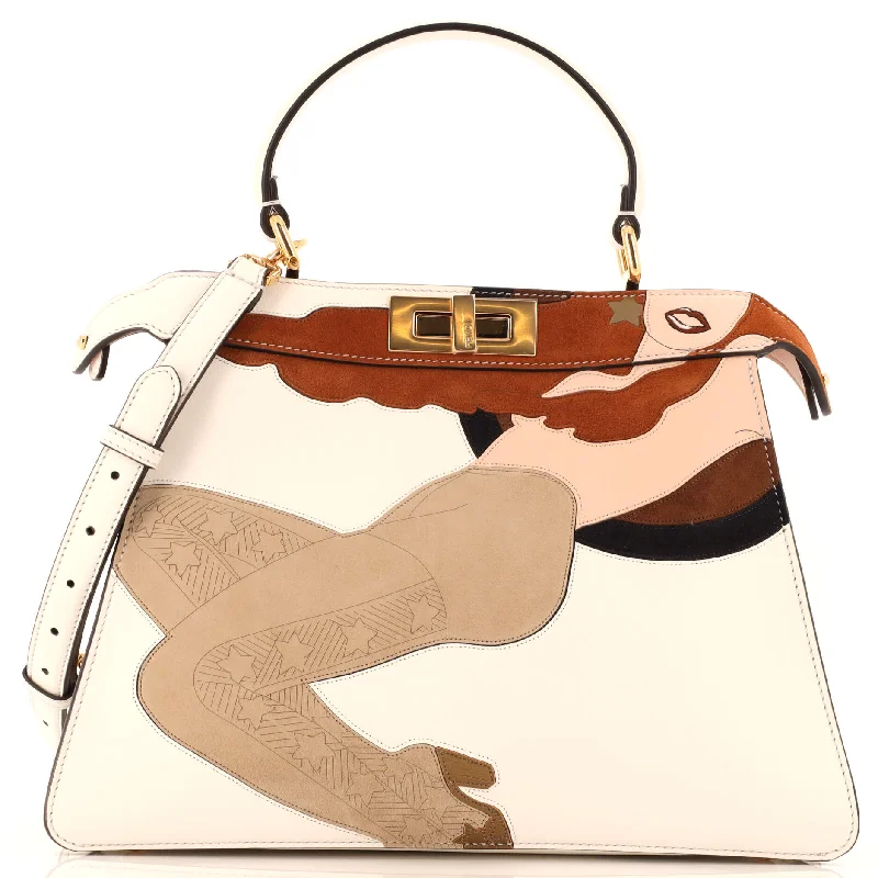 Satchel with a detachable strap for easy customizationPeekaboo ISeeU Bag Leather with Inlay Medium