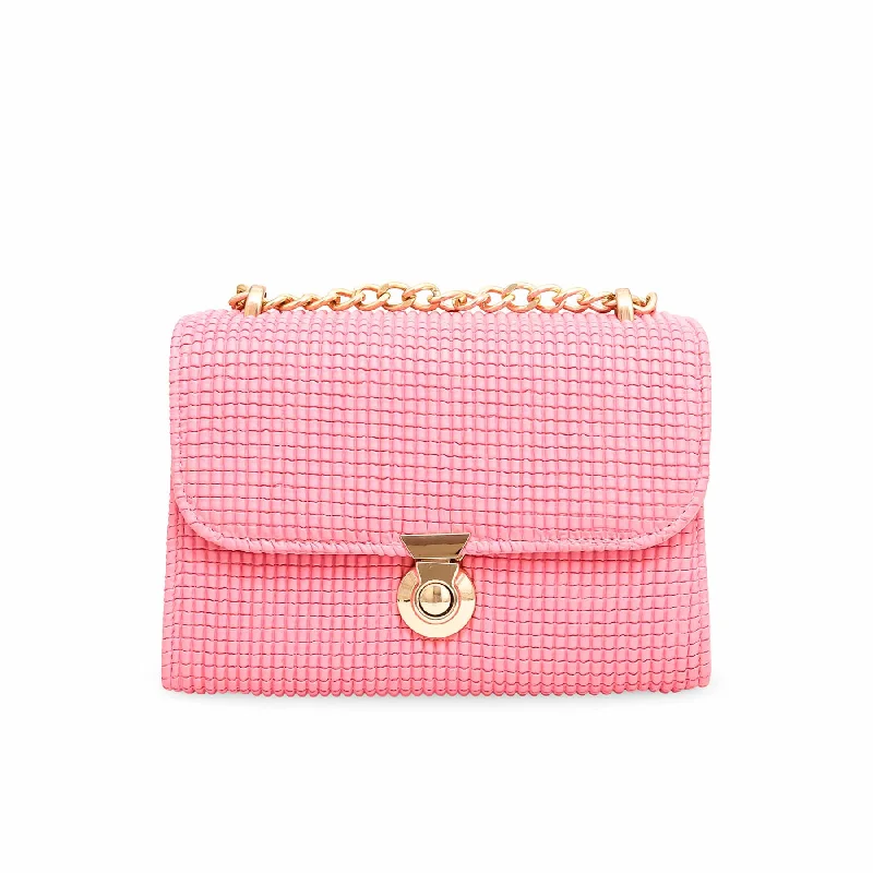 Vegan leather shoulder bag made from recycled materials for eco - friendlinessPink Formal Shoulder Bag P55586