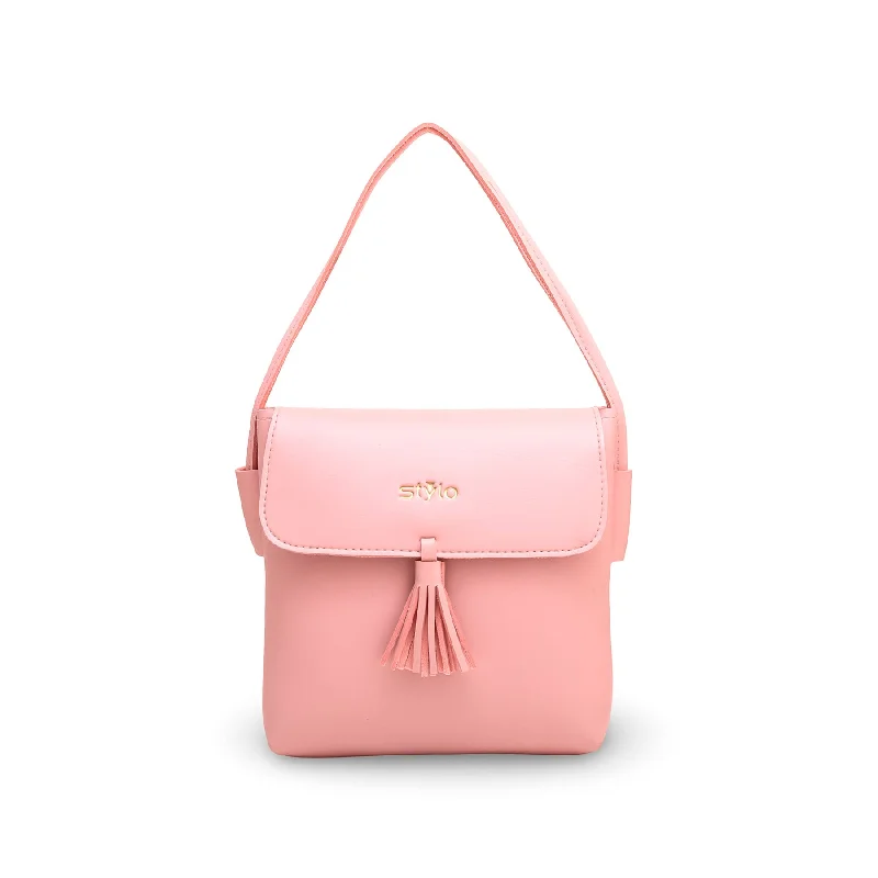 Vegan leather shoulder bag made from recycled materials for eco - friendlinessPink Formal Shoulder Bag P56018