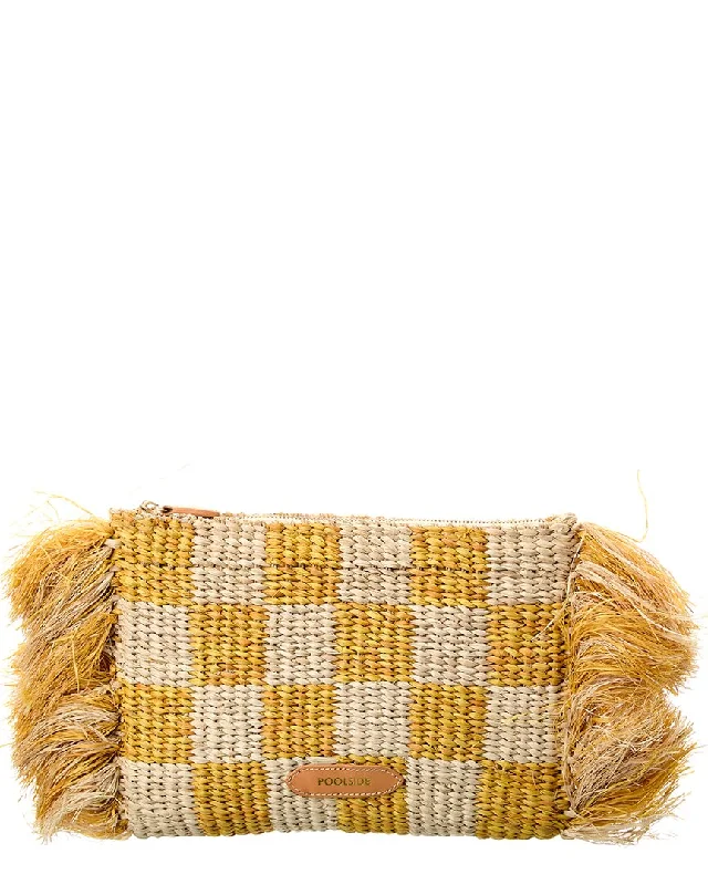 Velvet clutch with a tassel detail for a bohemian - chic stylePOOLSIDE The Tropical Check Raffia Clutch