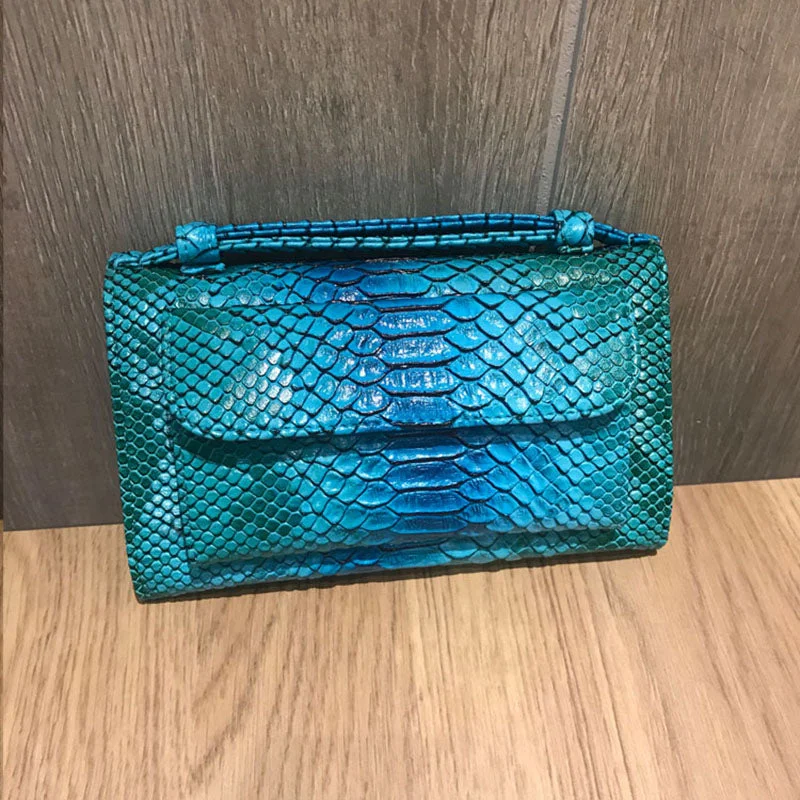 Women's RFID - blocking leather wallets and card cases setPu Leather Women Shoulder Bags Snake Animal Chain Clutch Luxury Small Designer  Python Pattern Handbags