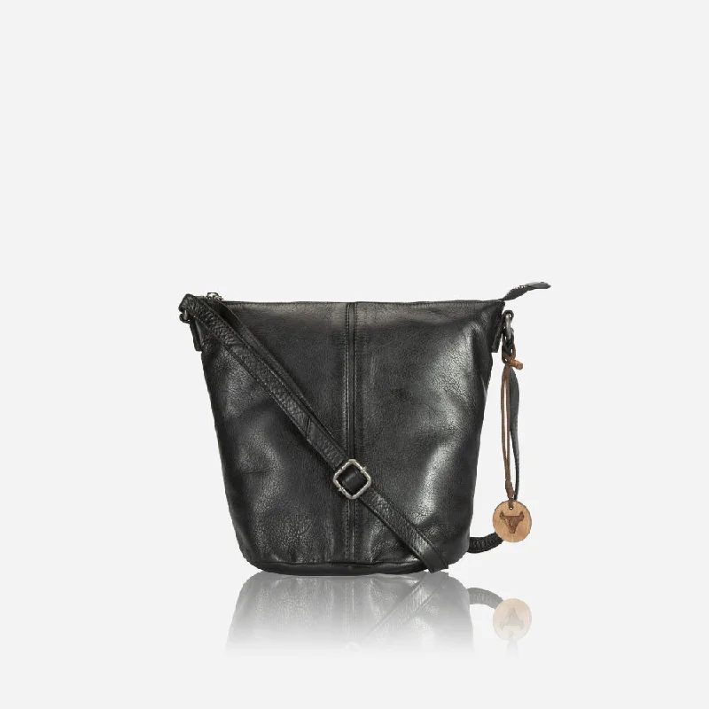 Vintage - style crossbody bag with a brass frame and leather strapsRachel Leather Crossbody Bag, Black