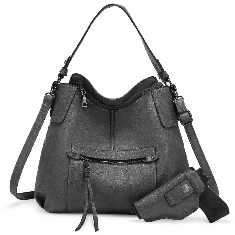 Soft suede women's hobo bags in rich chocolate colorsRealer 2022 designer women office hobo handbags PU leather casual tote concealed carry purses and handbags with gun holster