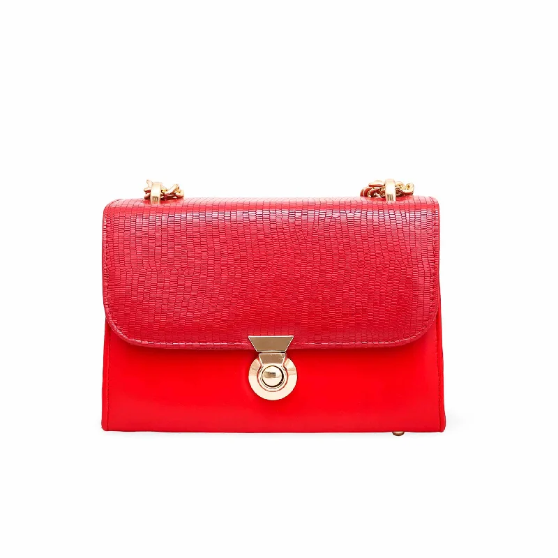 Studded leather shoulder bag with a punk - rock aestheticRed Formal Shoulder Bag P55569