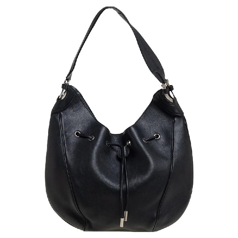 Women's leather satchel with a hand-stitched edge for a premium lookSalvatore Ferragamo  Leather Drawstring Hobo