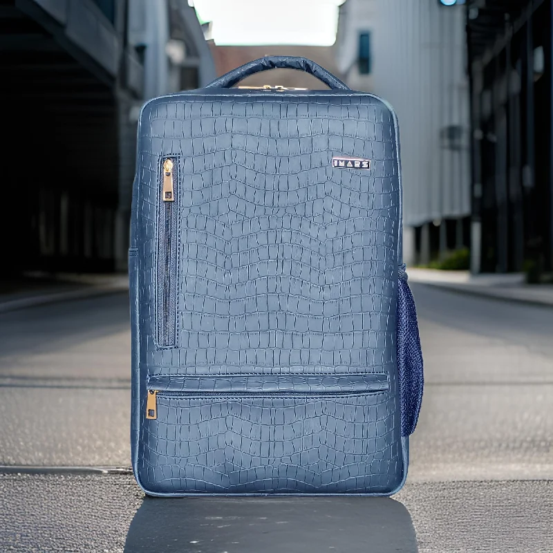 Canvas backpack with a colorful tie - dye pattern for a hippie - chic lookPremium Spacious Navy Blue Vegan Leather Backpack with Multiple Compartments