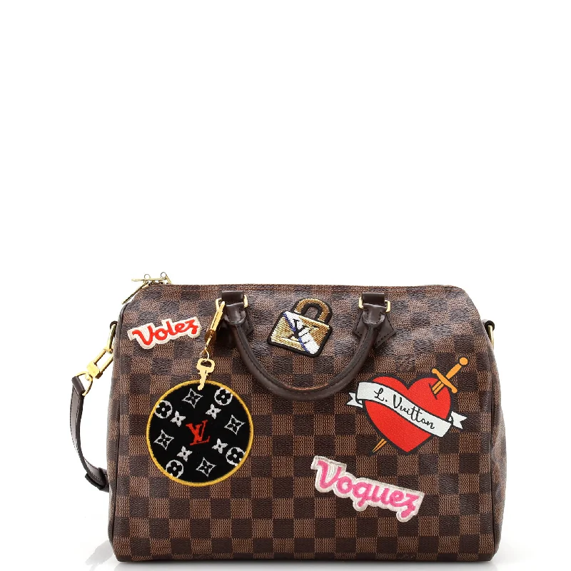 Metallic satchel with a shiny finish for evening eventsSpeedy Bandouliere Bag Limited Edition Patches Damier 30