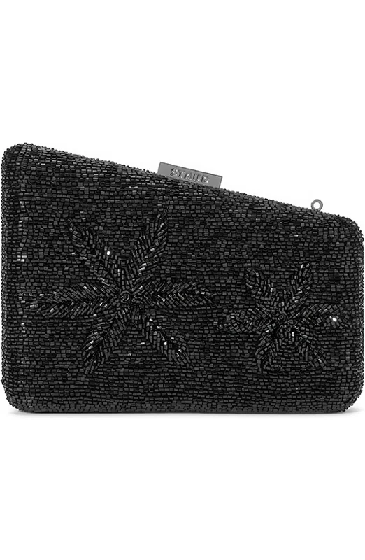 Women's satin clutch with a beaded flower accent for a glamorous eveningStaud Women's Carmella Beaded Clutch, Black Starfish