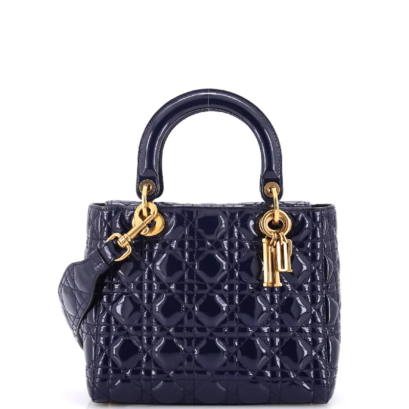 Women's leather satchel with a hand-stitched edge for a premium lookSupple Lady Dior Bag Cannage Quilt Patent Medium