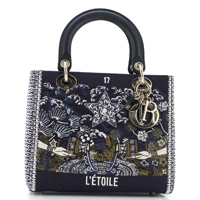 Satchel with a hidden anti-theft pocket for securityTarot Lady Dior Bag Embellished Canvas Medium