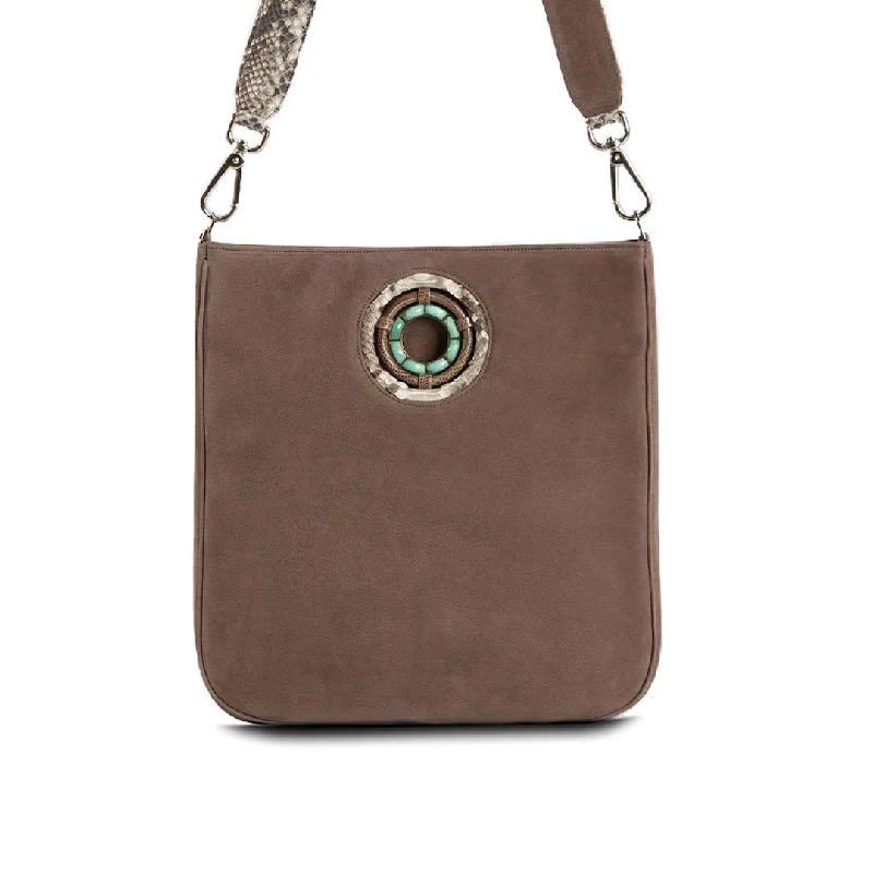 Vegan leather crossbody bag for eco - conscious consumersCloe Jeweled Crossbody Tote - Light Brown Suede, Chrysoprase