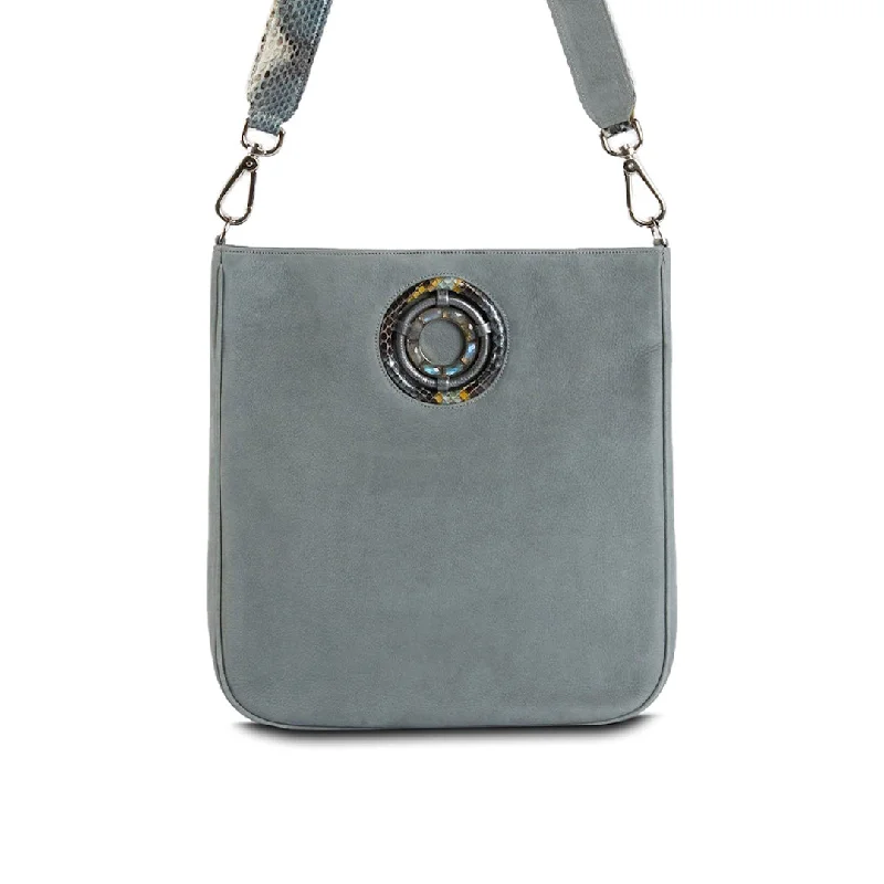 Mini crossbody bag with a chain strap for a trendy and compact lookCloe Jeweled Crossbody Tote - Denim Blue Suede, Labradorite