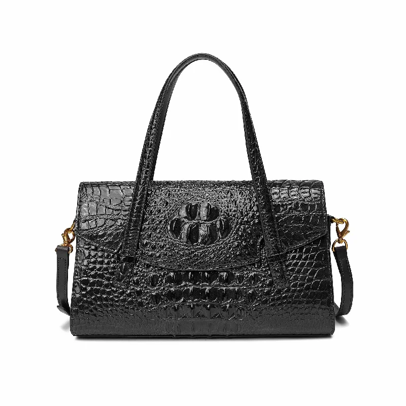 Shoulder bag with a detachable and adjustable strap for customized wearTiffany & Fred Alligator Embossed Leather Satchel/Shoulder Bag