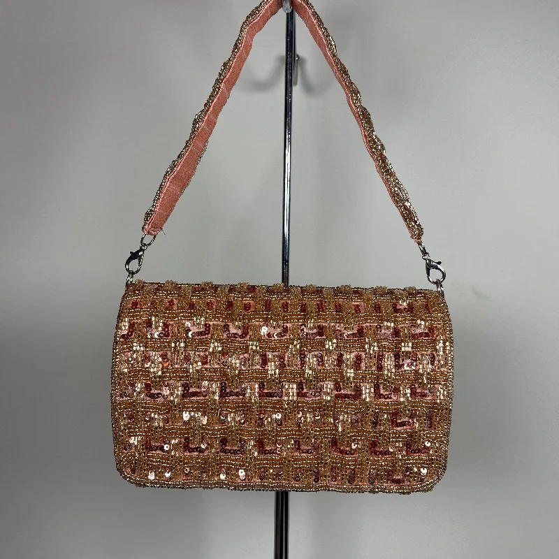 Women's satin clutch with a beaded flower accent for a glamorous eveningTIFFANY Handbag (Rose Gold)