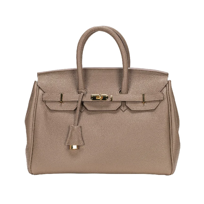 Metallic handle bag with a shimmery finish for glamorous evening eventsTimeless Iconic Day Tote - Taupe