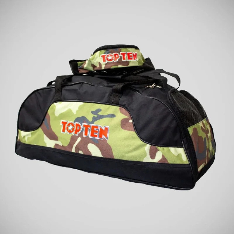 Silk - lined backpack with a smooth interior for protecting belongingsTop Ten Sportbag-Backpack Black/Camo