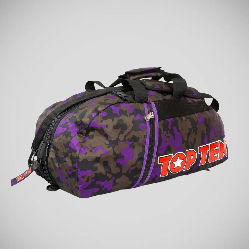 Canvas backpack with a colorful tie - dye pattern for a hippie - chic lookTop Ten Sportbag-Backpack Purple/Camo