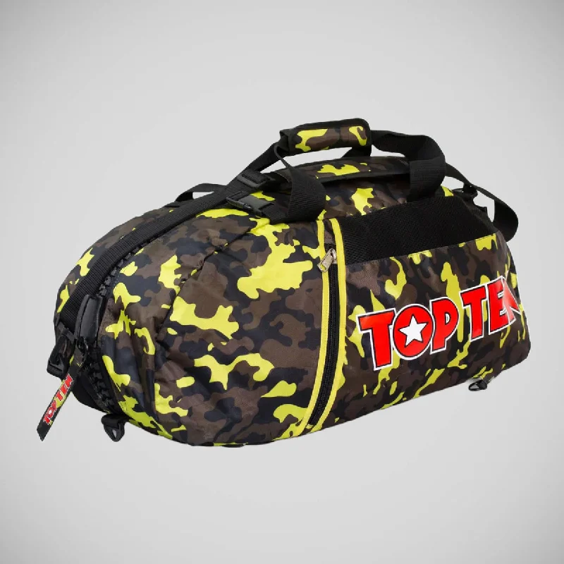 Embroidered backpack with detailed floral threadwork for a unique touchTop Ten Sportbag-Backpack Yellow/Camo