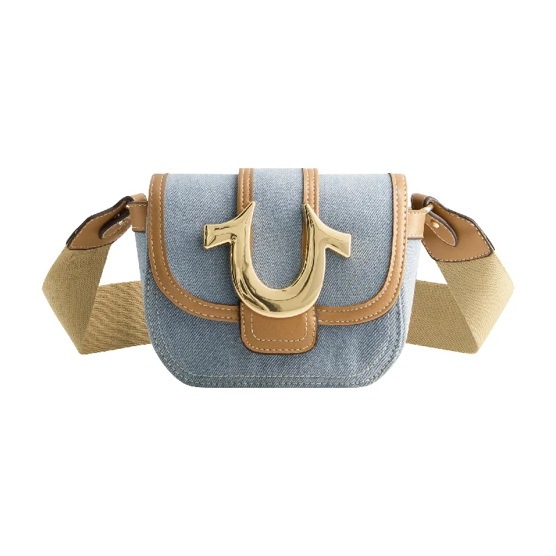 Embroidered crossbody bag with intricate beadwork for a unique touchTrue Religion Mini Flap Denim Crossbody