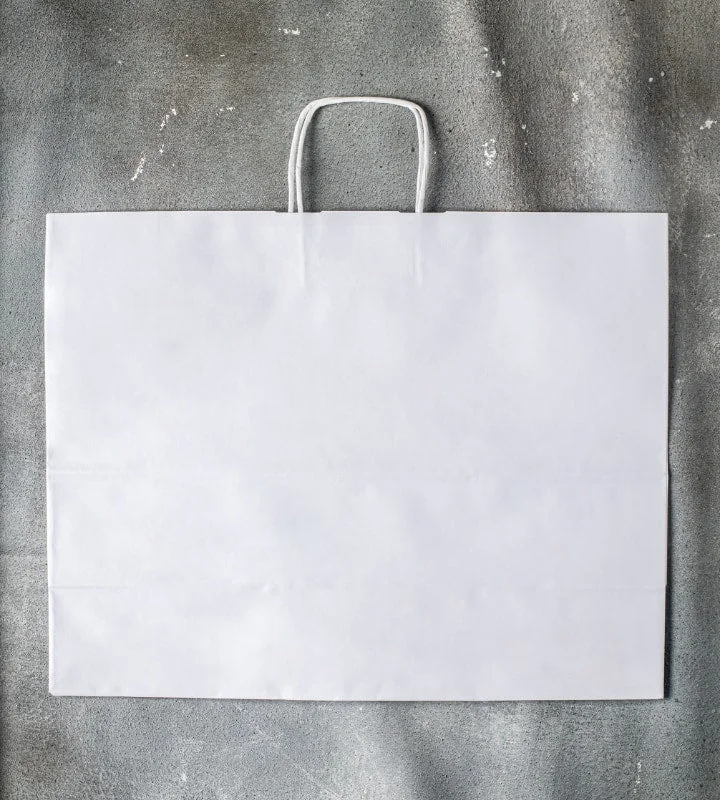 Soft suede handle bag in a muted olive shade for a sophisticated and earthy feelTwisted Handle Kraft Paper Bag - White 500x180x390mm