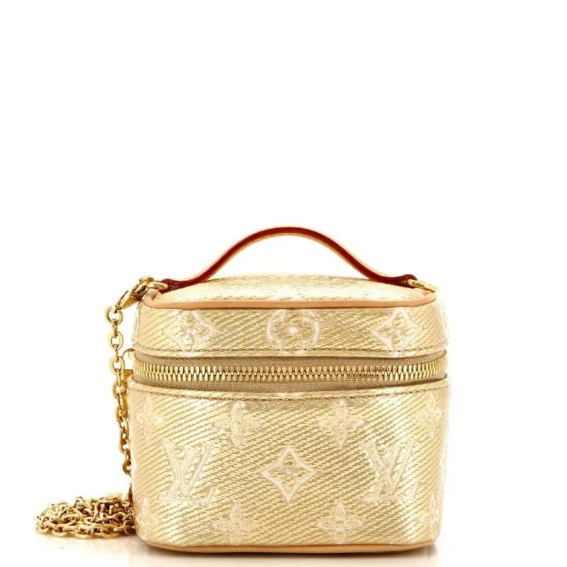 Laser-cut leather satchel with an intricate geometric designVanity Case Monoglam Jacquard Canvas Micro