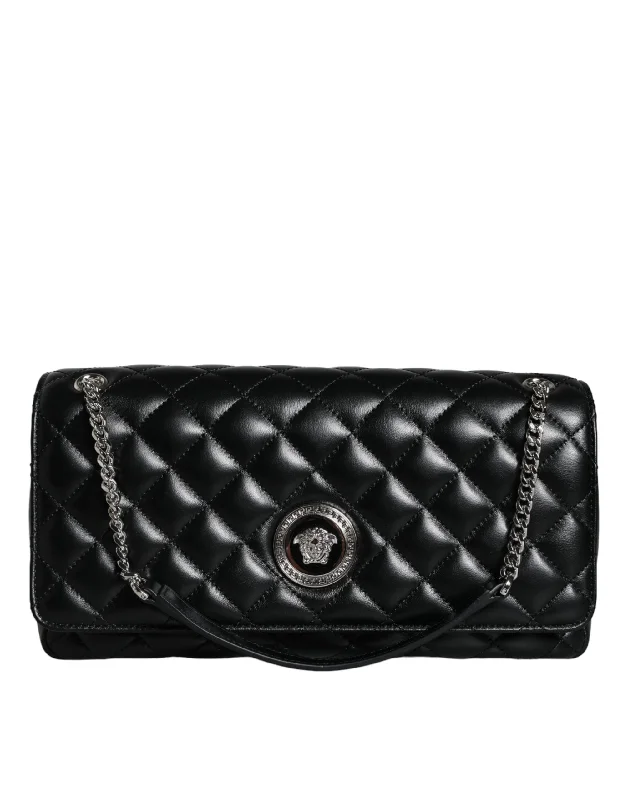 Embroidered crossbody bag with intricate beadwork for a unique touchVersace Black Quilted Lambskin Leather Crossbody Shoulder Bag