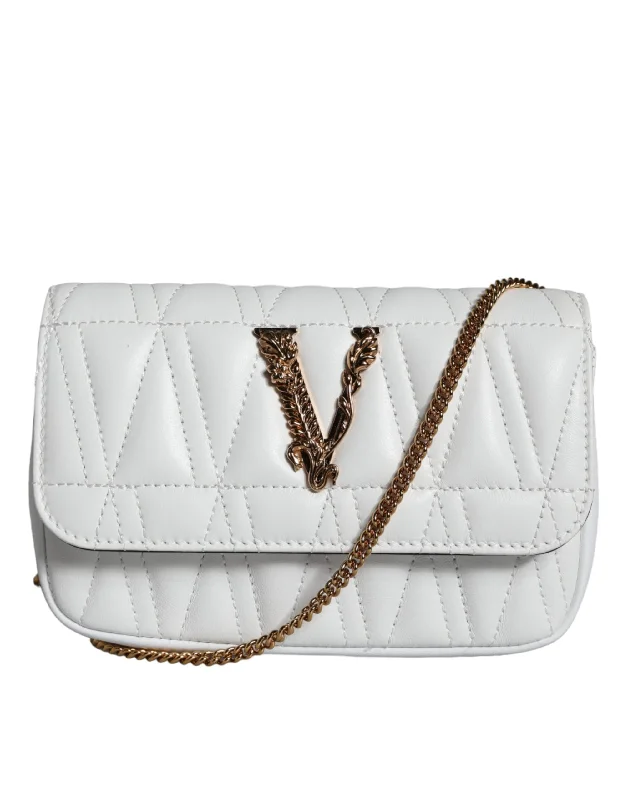 Color - blocked crossbody bag with bold hues for a fashion statementVersace White Quilted Nappa Leather Crossbody Shoulder Bag