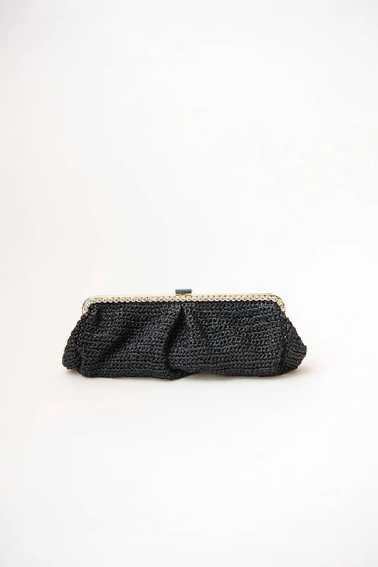 Mother - of - pearl clutch with a delicate sheenWomen's Raffia Long Clutch In Black