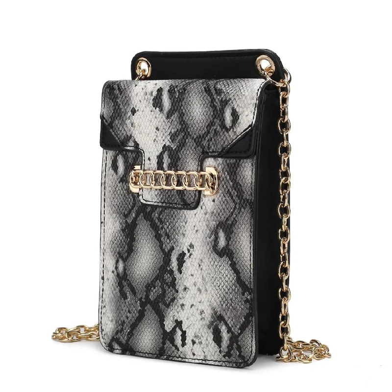 Crossbody bag with a hidden anti - theft pocket for securityYael Snake embossed Vegan Leather Phone Crossbody