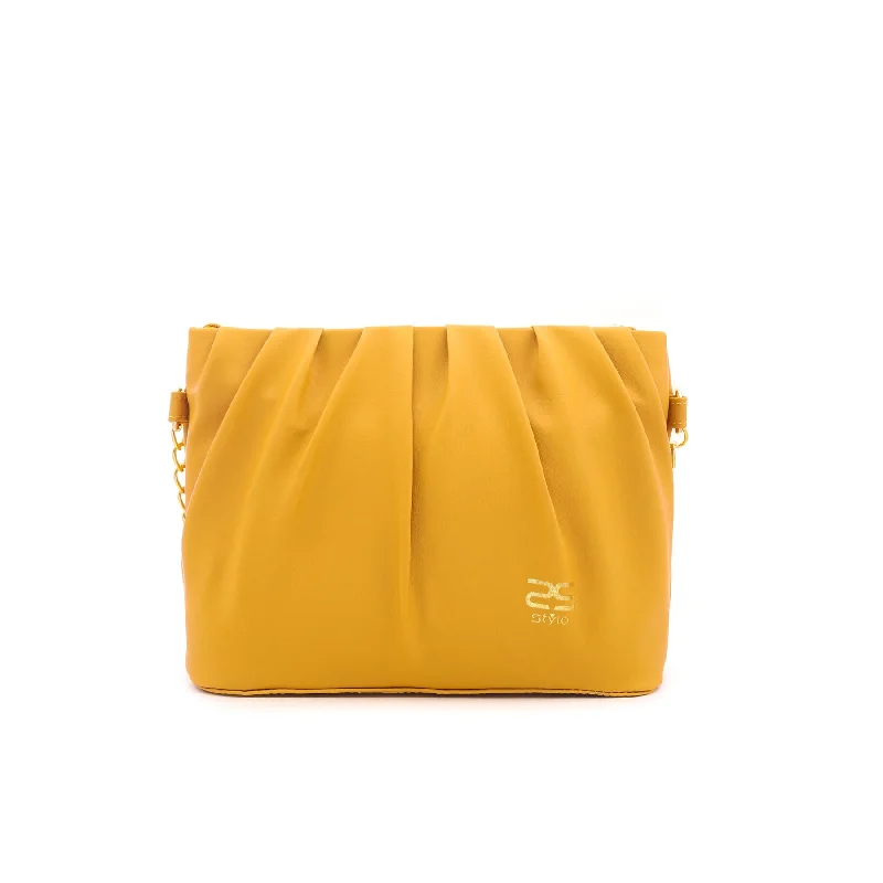 Leatherette shoulder bag with a quilted diamond pattern for sophisticationYellow Formal Shoulder Bag P55220