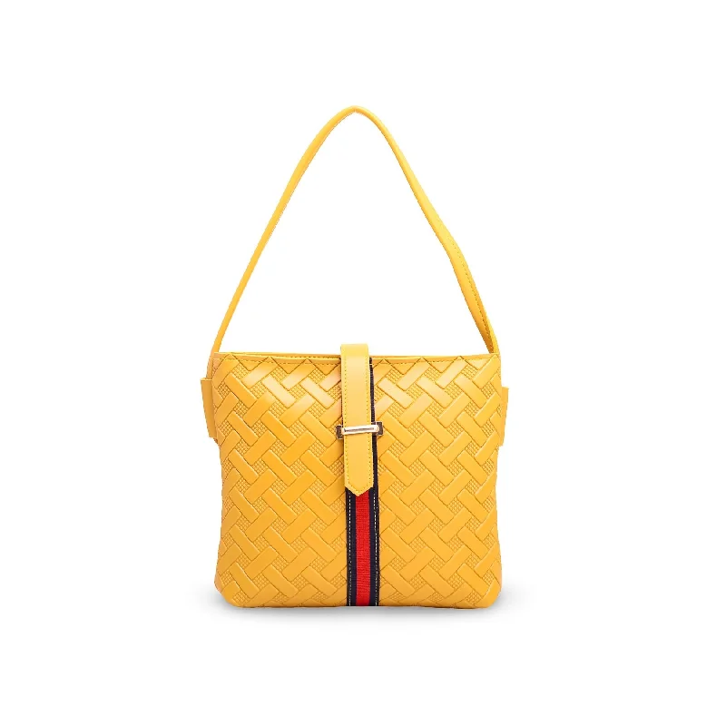 Laser - cut leather shoulder bag with an abstract pattern for a modern touchYellow Formal Shoulder Bag P56019